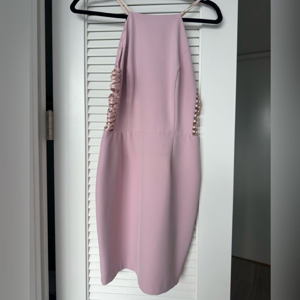 Chloe Pale Pink Halter Mini Dress with Side Lace-Up Panels